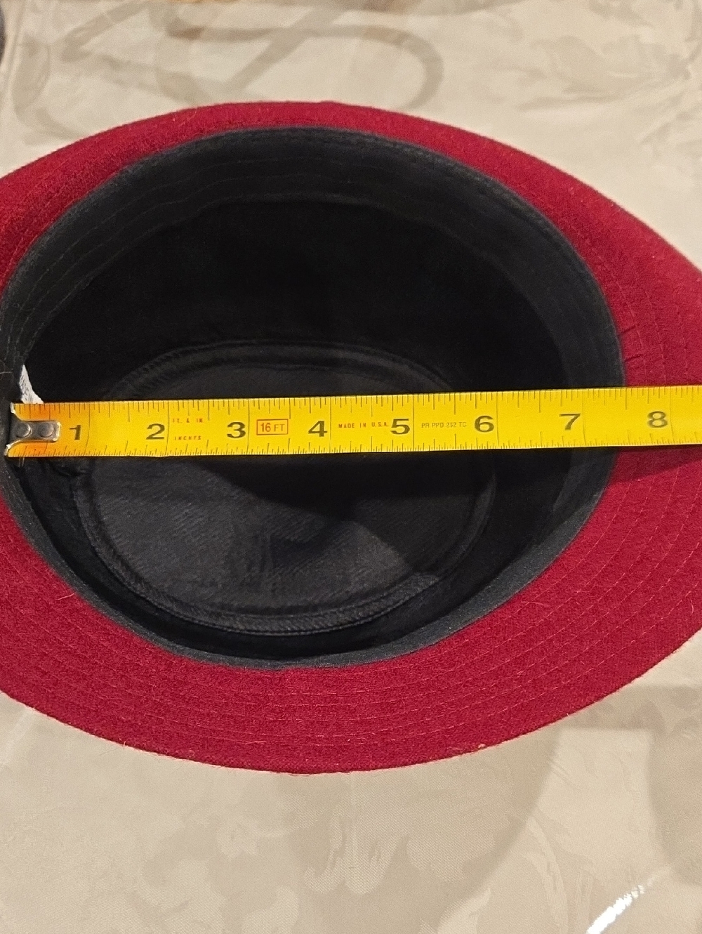 Women's Burgundy Wool Cloche Hat with Black Trim - Picture 7 of 10